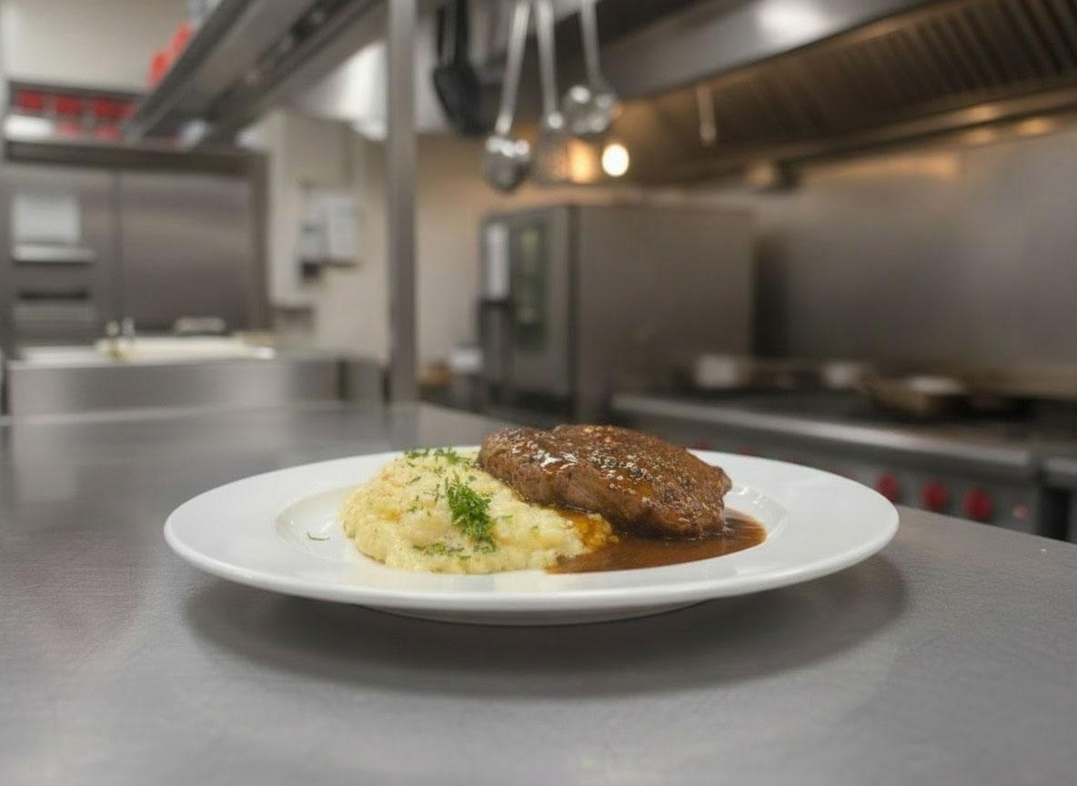 Filete de res a la pimienta con puré de papa
